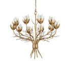 Currey and Company 9000-1359 Star Magnolia Chandelier in Antique Brass/White/Clear