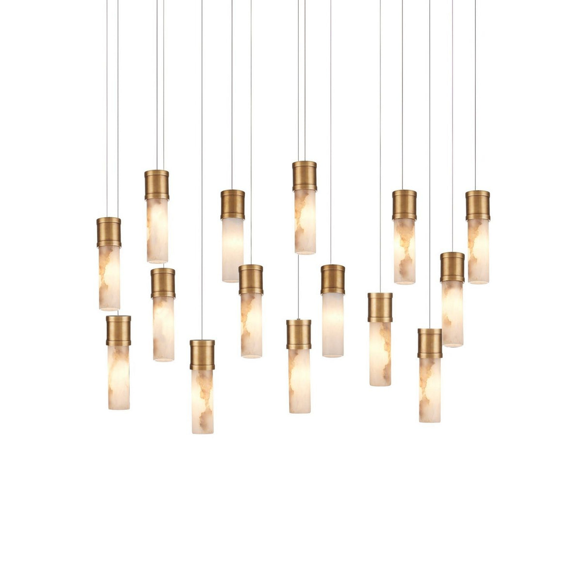 Currey and Company 9000-1383 Cannula Linear Multi-Drop Pendant in Vintage Brass/White/Silver