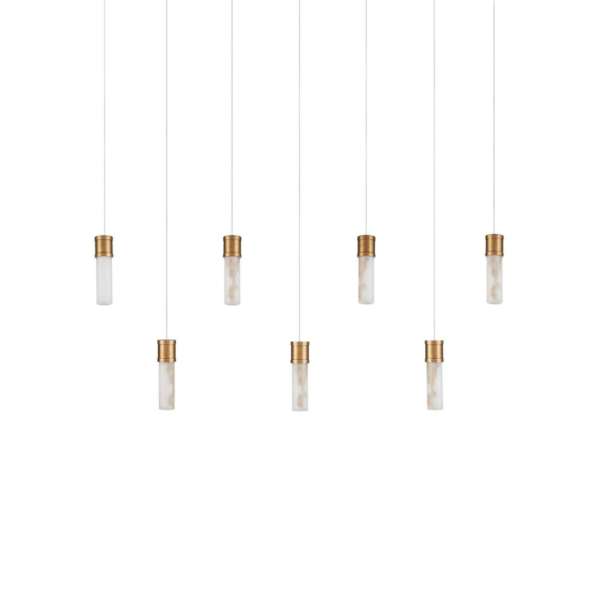 Currey and Company 9000-1386 Cannula Linear Multi-Drop Pendant in Vintage Brass/White/Silver