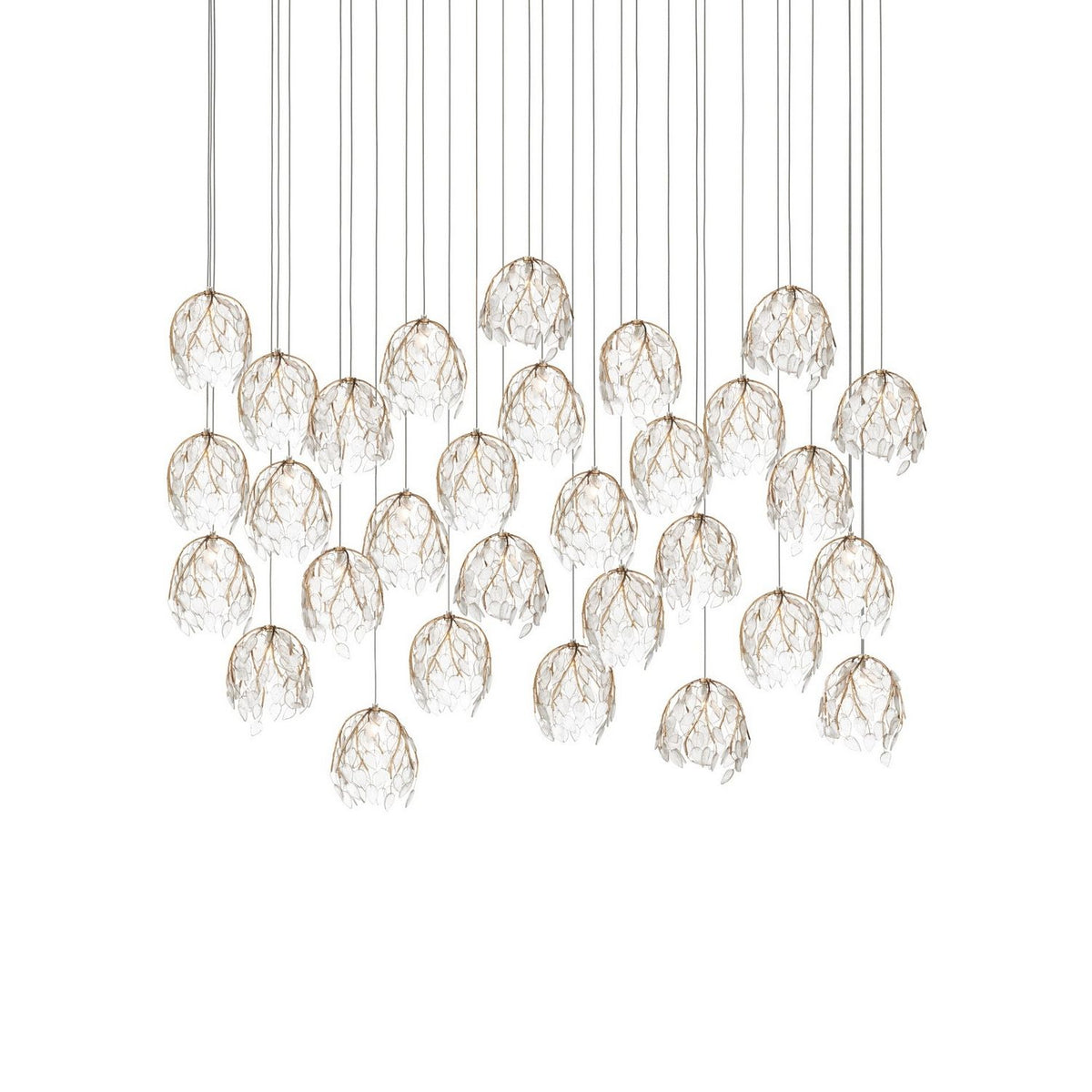 Currey and Company 9000-1392 Banyan Linear Multi-Drop Pendant in Antique Brass/Clear/Silver