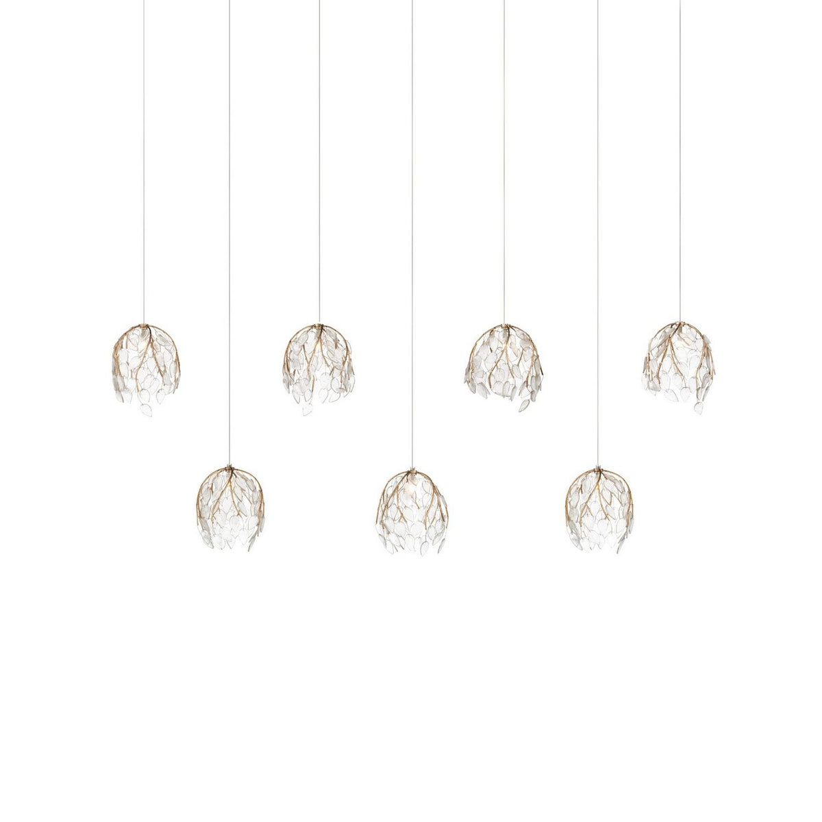 Currey and Company 9000-1394 Banyan Linear Multi-Drop Pendant in Antique Brass/Clear/Silver