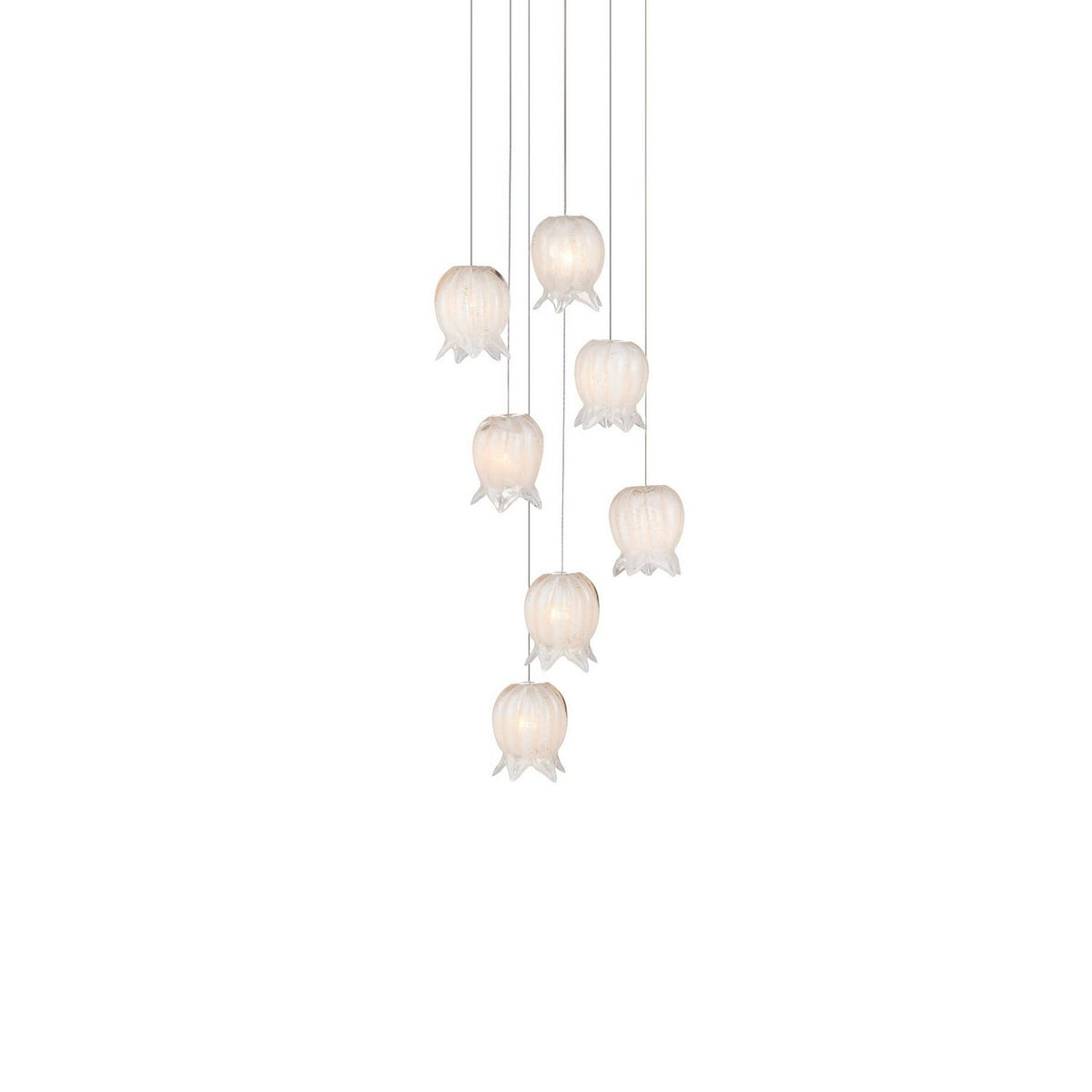 Currey and Company 9000-1405 Polpo Round Multi-Drop Pendant in White/Silver