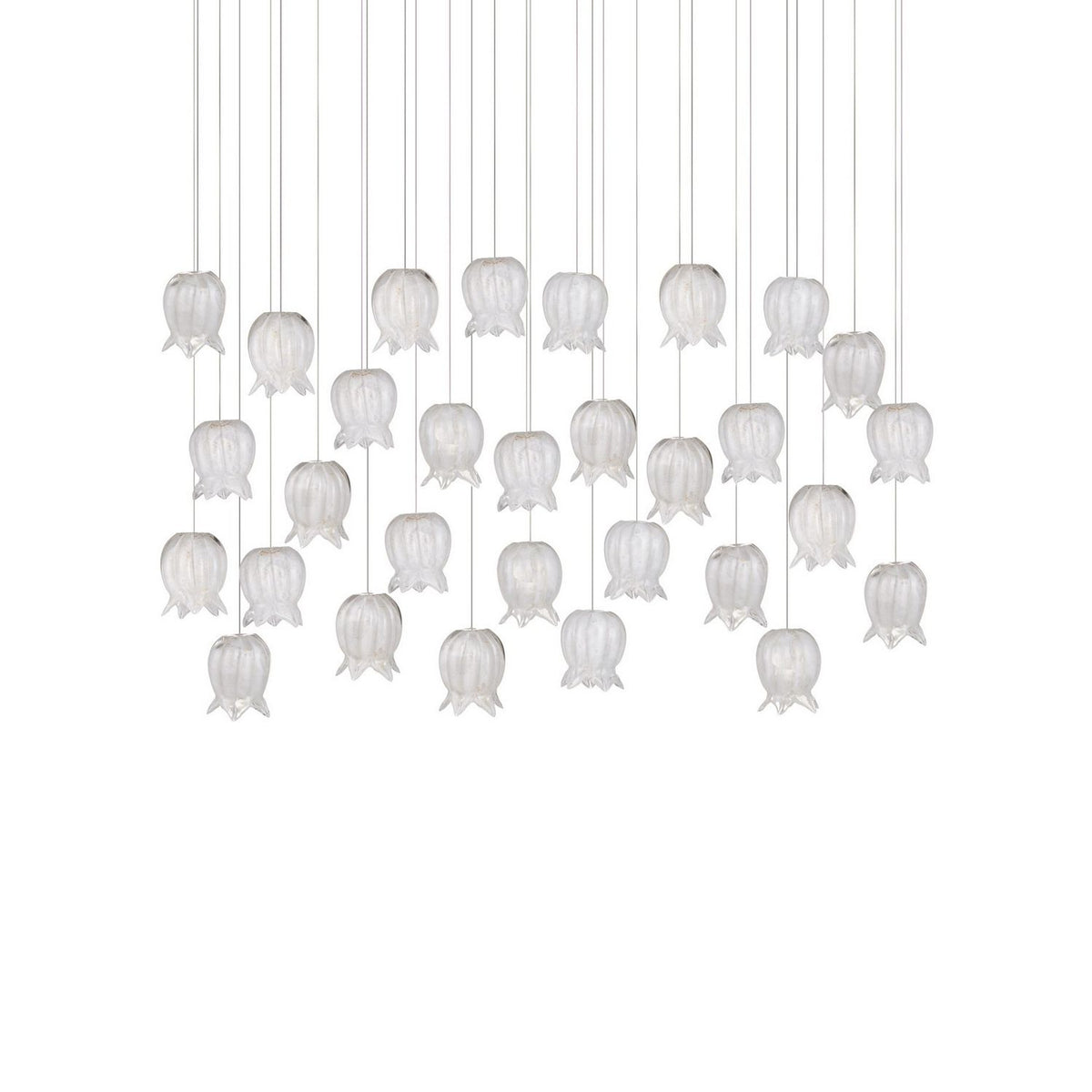 Currey and Company 9000-1408 Polpo Linear Multi-Drop Pendant in White/Silver