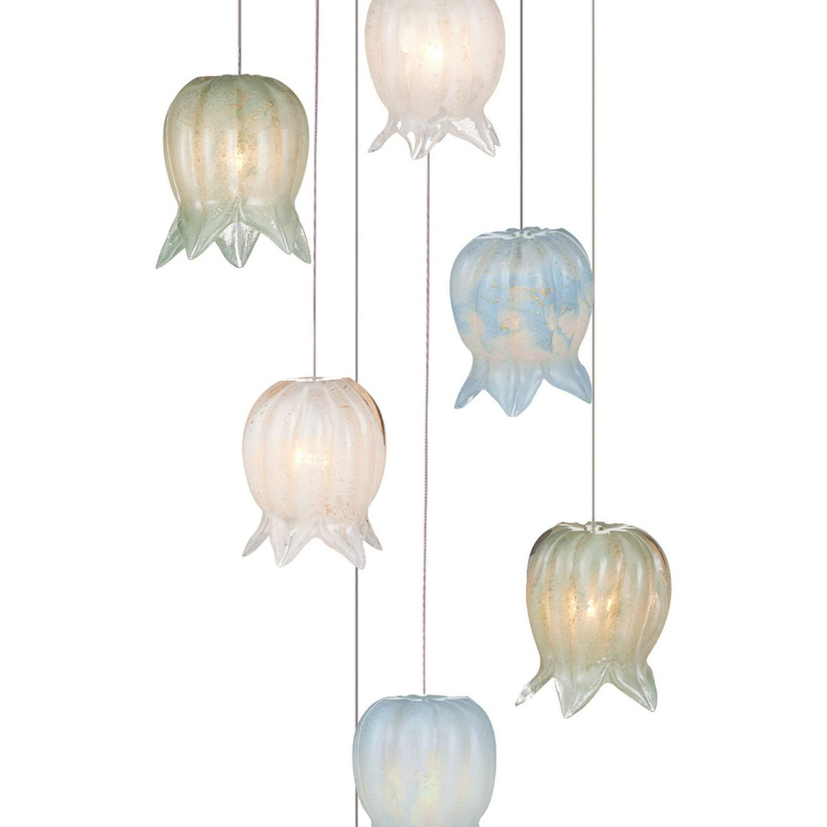 Currey and Company 9000-1420 Polpo Round Multi-Drop Pendant in Blue/Green/White/Silver