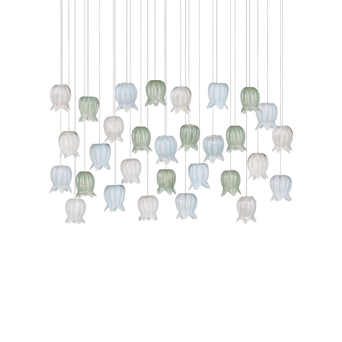 Currey and Company 9000-1423 Polpo Linear Multi-Drop Pendant in Blue/Green/White/Silver