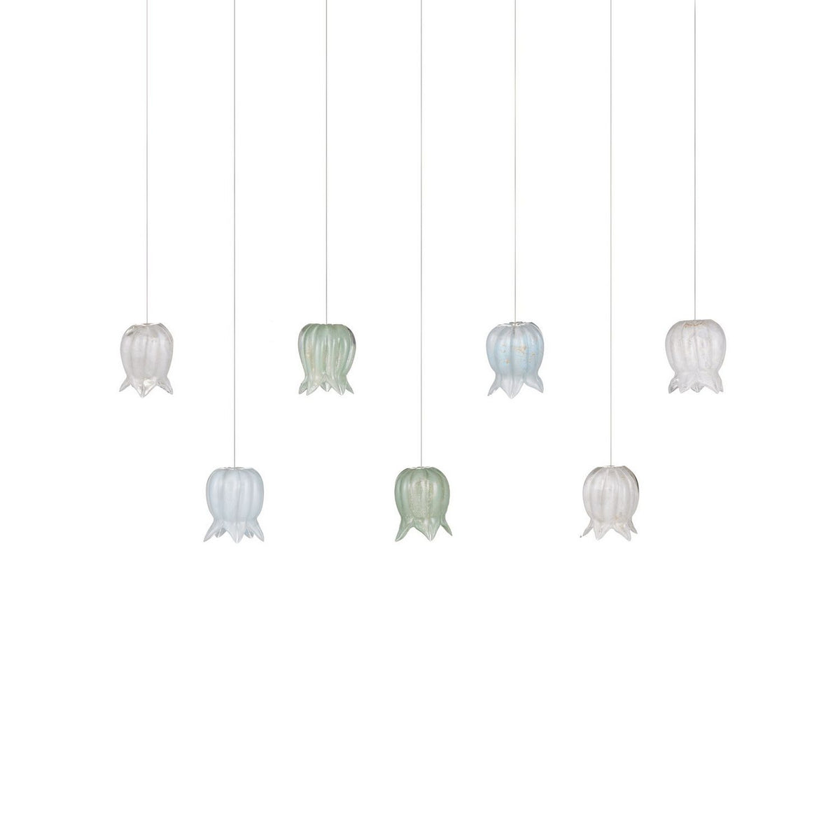 Currey and Company 9000-1425 Polpo Linear Multi-Drop Pendant in Blue/Green/White/Silver