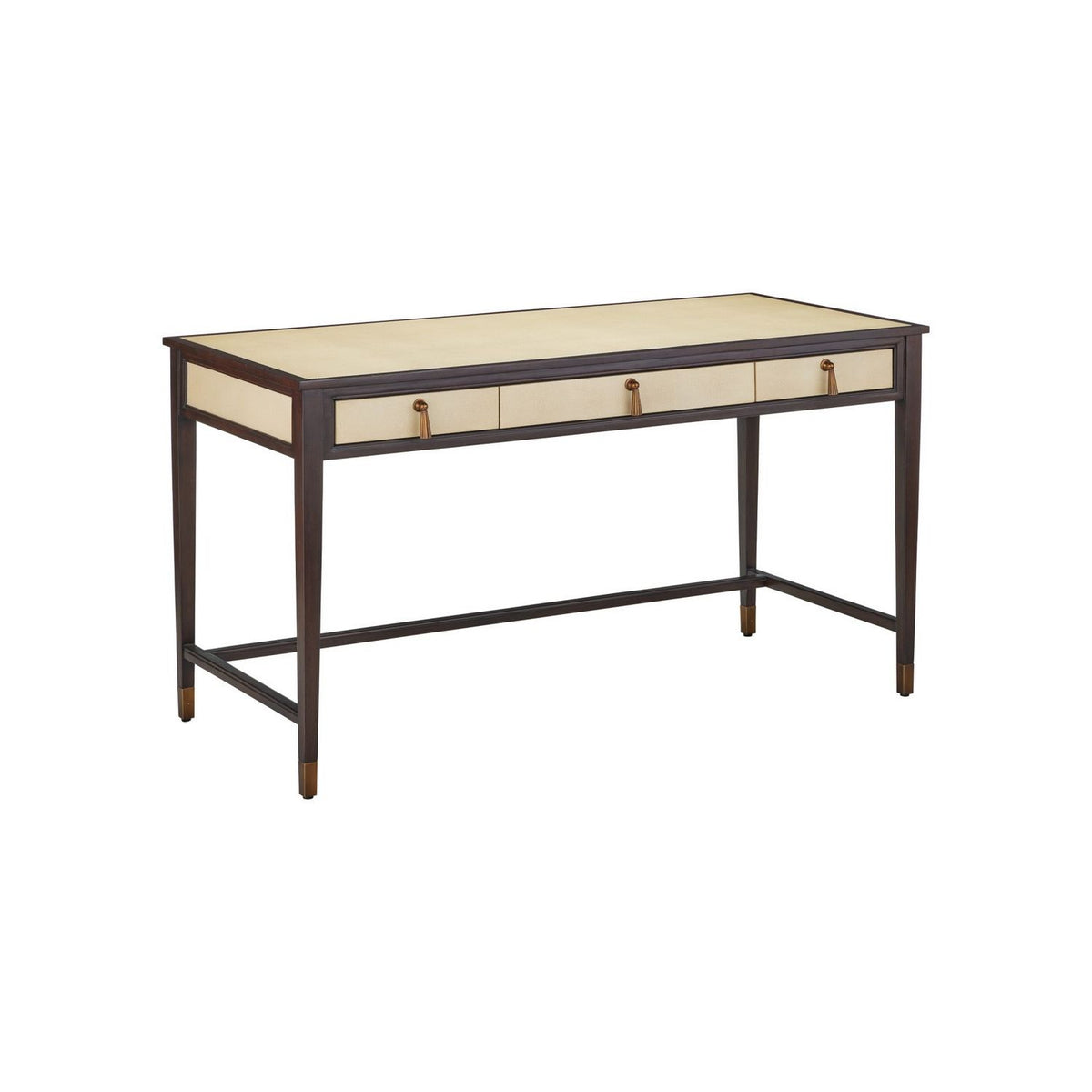 Currey and Company 3000-0344 Evie Writing Desk in Ivory/Dark Walnut/Brass