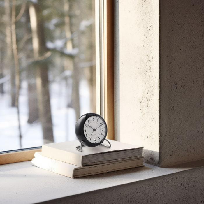 Arne Jacobsen Clocks 43672 Station Table Clock in White/Black