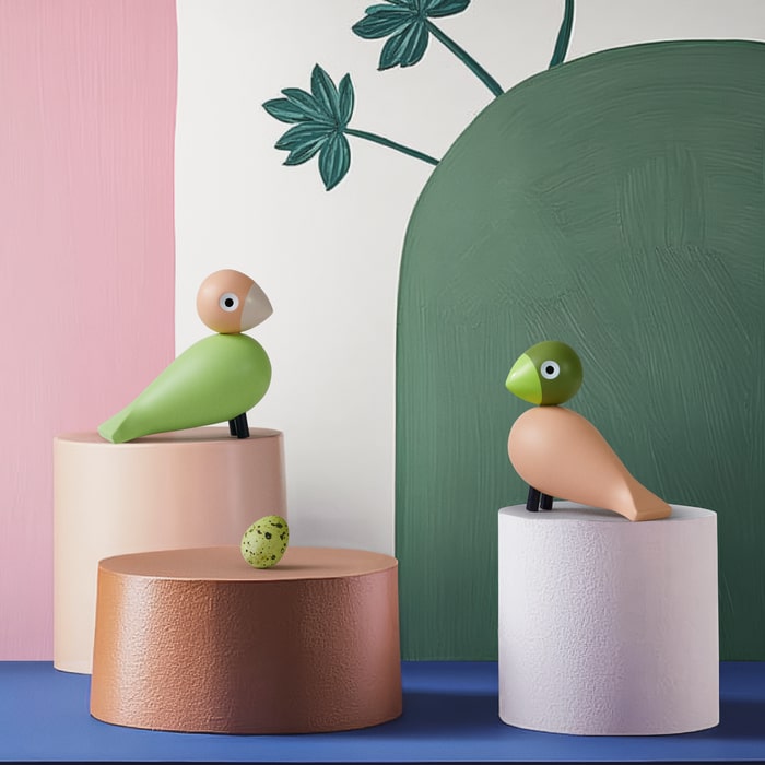 Kay Bojesen 39357 Lovebirds Wooden Figurine in Light Green/Rose