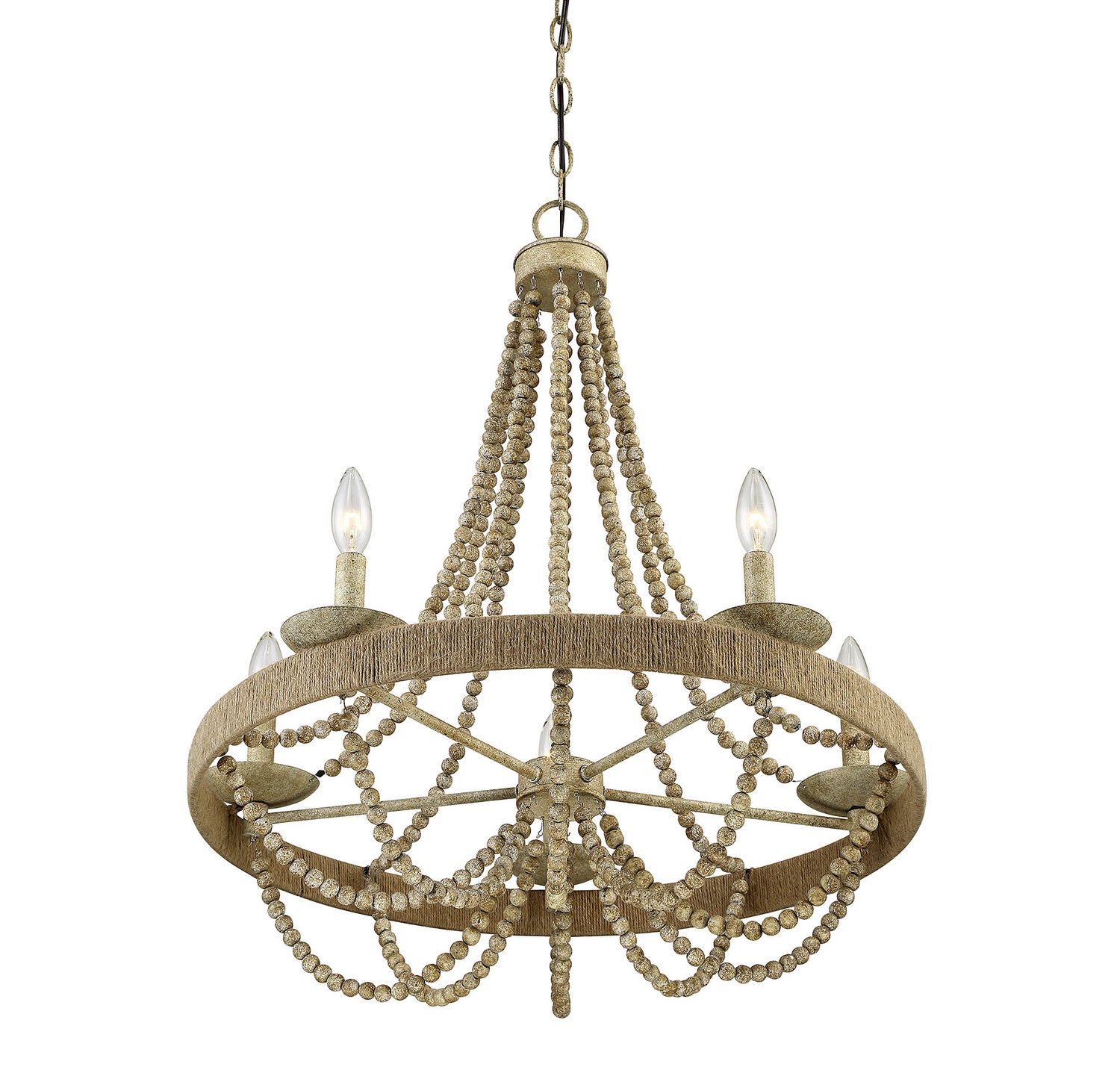 Meridian M10014-97 Five Light Chandelier in Natural Wood with Rope
