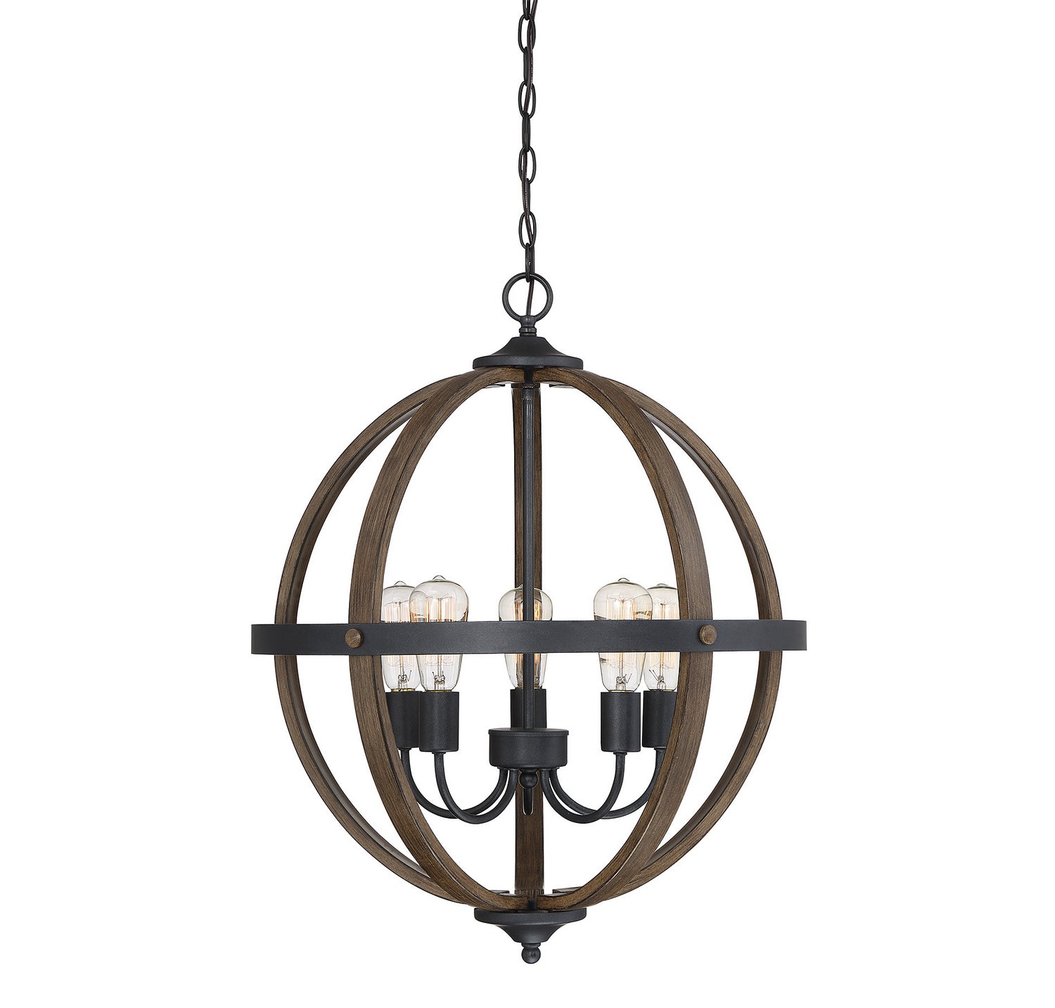 Meridian M70041WB Five Light Chandelier in Wood with Black