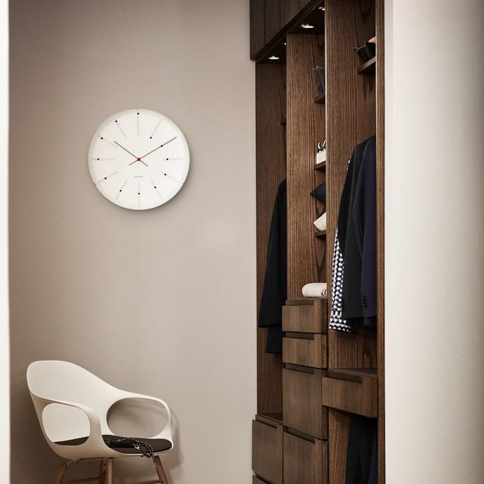 Arne Jacobsen Clocks 43650 Bankers Wall Clock in White/Black/Red
