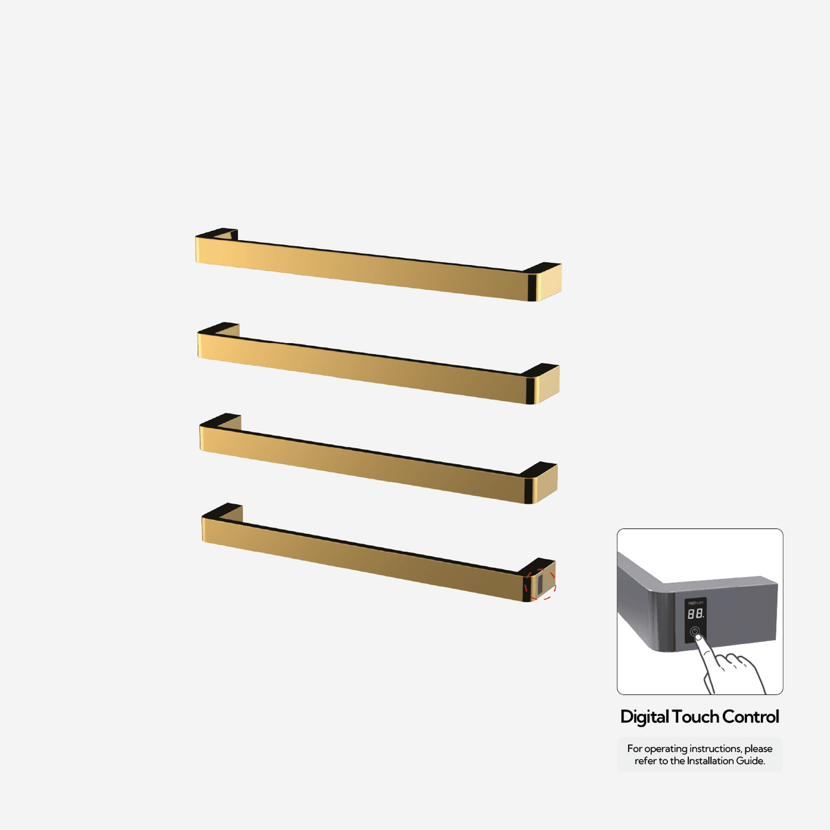 P&Bhusri G12-L-24K-ME G12 Towel Warmer in PVD 24K Gold