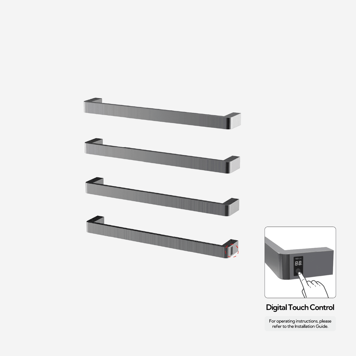 P&Bhusri G12-L-GML-ME G12 Towel Warmer in PVD Gun Metal