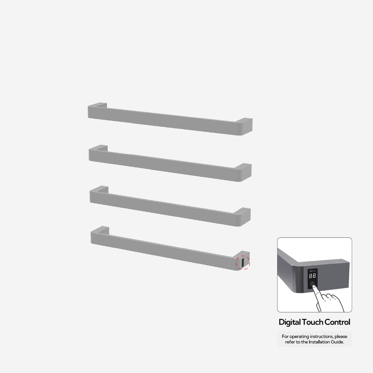 P&Bhusri G12-L-MGR-ME G12 Towel Warmer in Muted Grey