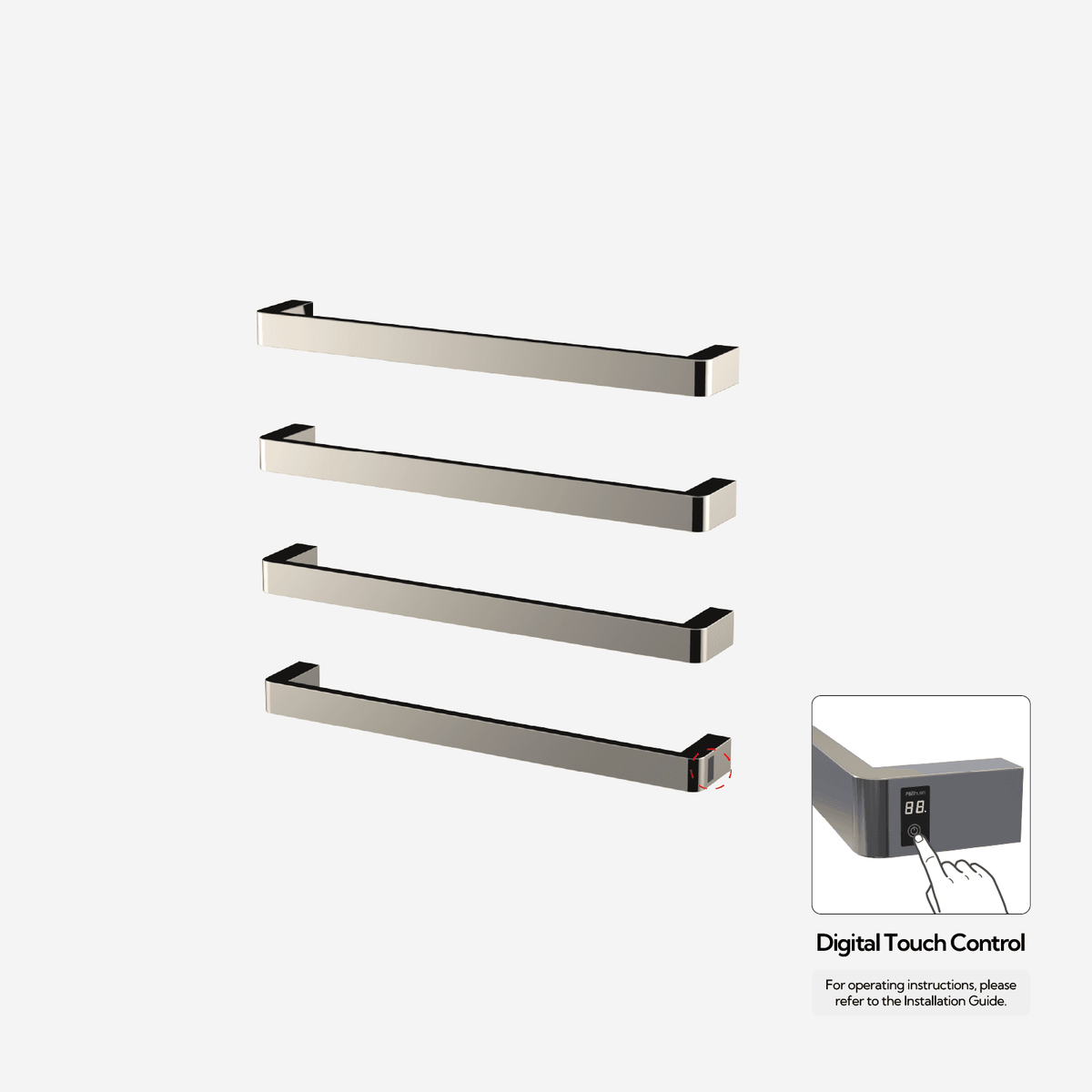 P&Bhusri G12-L-PNI-ME G12 Towel Warmer in PVD Polished Nickel