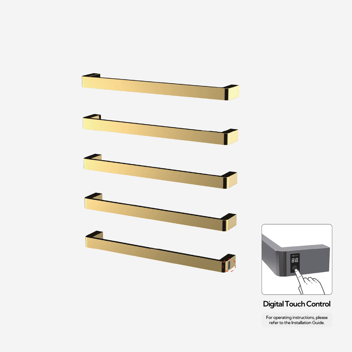 P&Bhusri G12-XL-LGD-ME G12 Towel Warmer in PVD Polished Luxury Gold