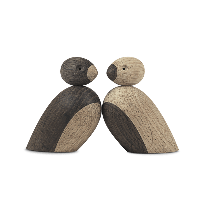 Kay Bojesen 39460 Pair of Sparrows Wooden Figurine Set in Oak/Smoked Oak