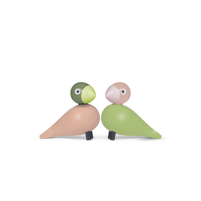 Kay Bojesen 39357 Lovebirds Wooden Figurine in Light Green/Rose