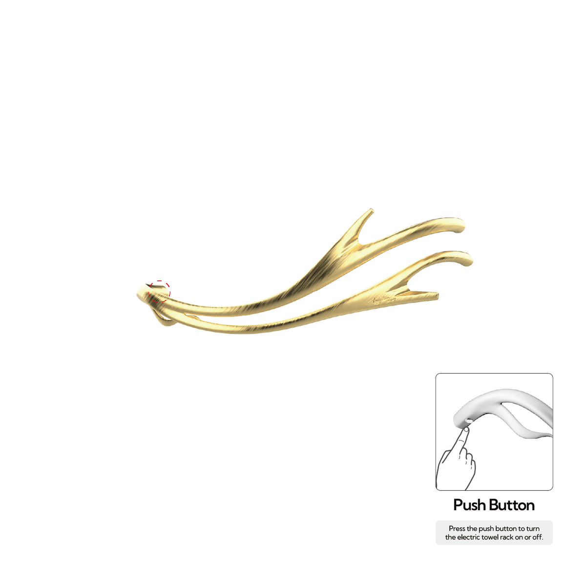P&Bhusri S2-M-BBR-N Golden Antlers Towel Warmer in PVD Brushed Brass