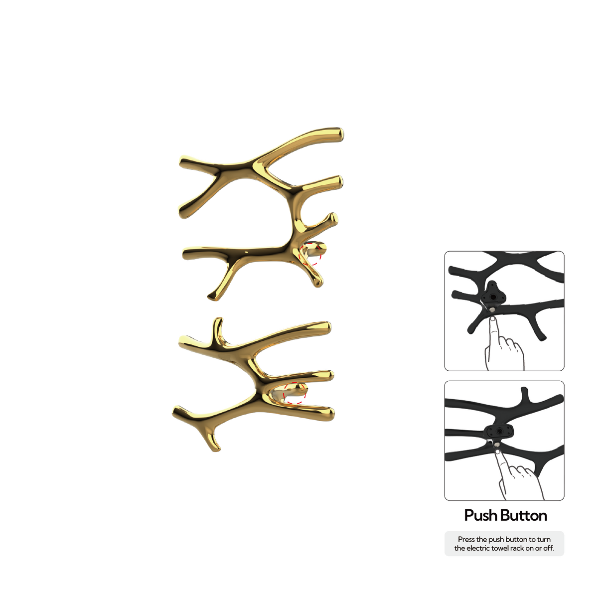 P&Bhusri S7-LM-24K-N Daphne's Branch Large + Medium Towel Warmer in PVD 24K Gold