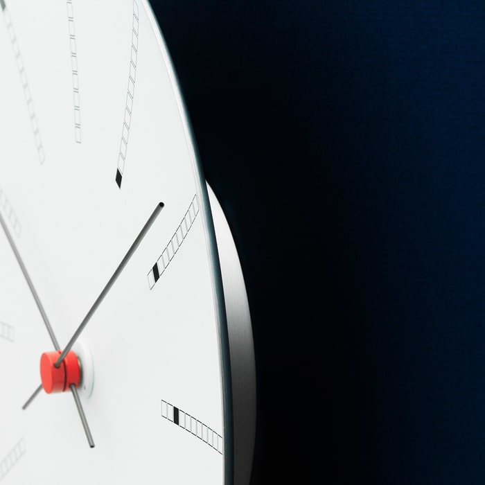 Arne Jacobsen Clocks 43688 Bankers Wall Clock in White/Black/Red