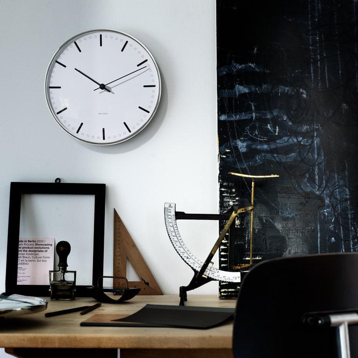 Arne Jacobsen Clocks 43641 City Hall Wall Clock in White/Black