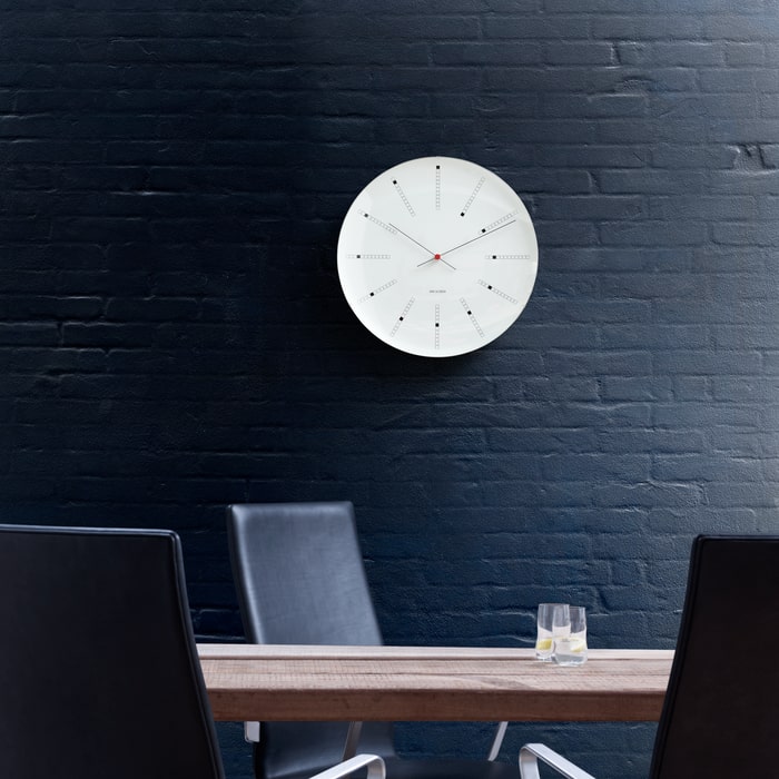 Arne Jacobsen Clocks 43650 Bankers Wall Clock in White/Black/Red