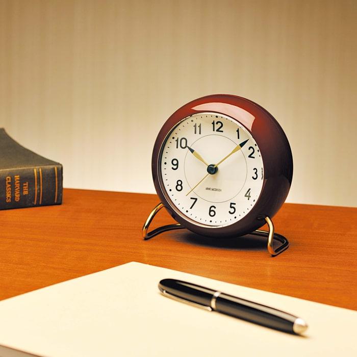 Arne Jacobsen Clocks 43676 Station Table Clock in Bordeaux/White
