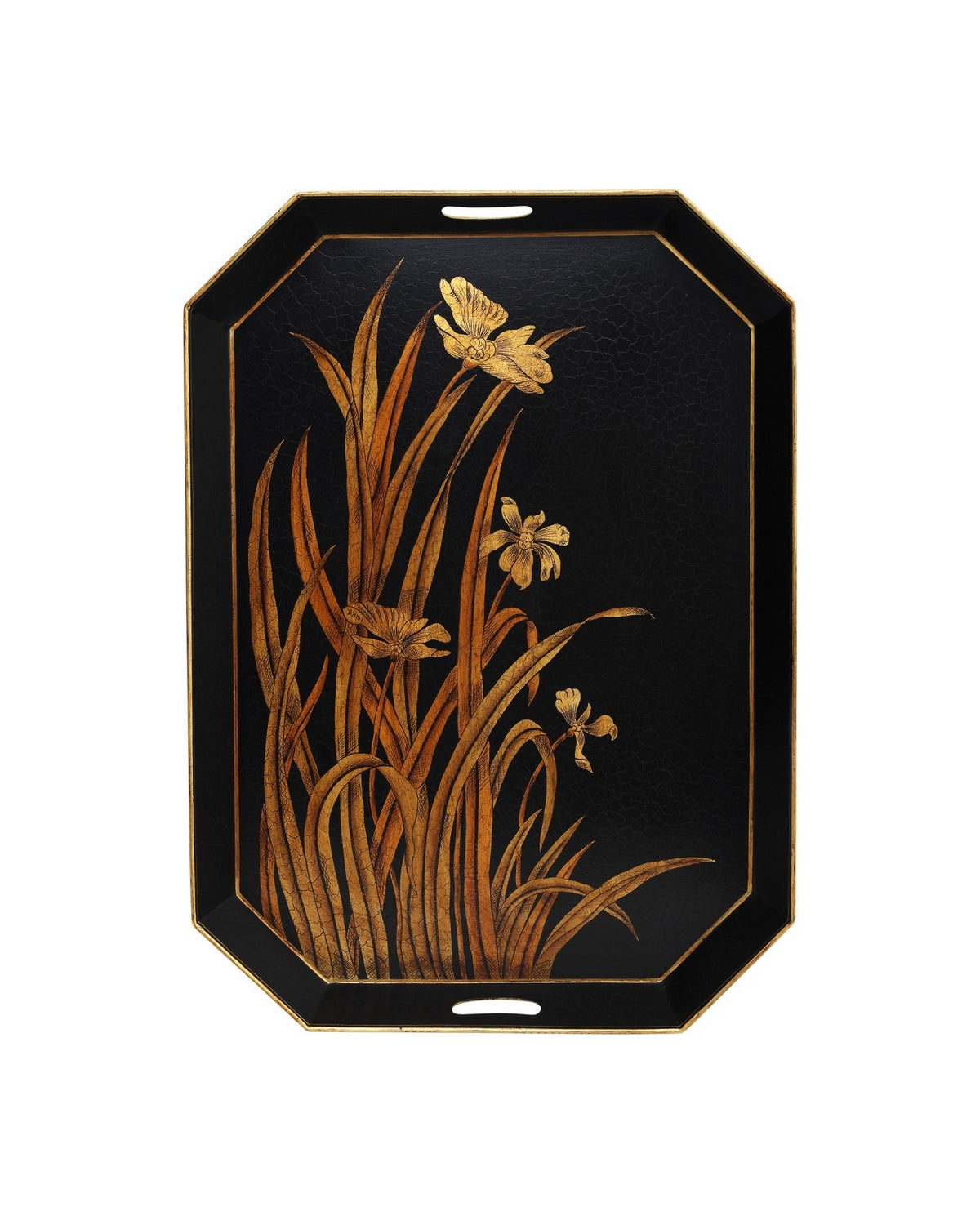 Currey and Company 1200-1063 Glasshouse Tole Tray Set of 2 in Black/Gold