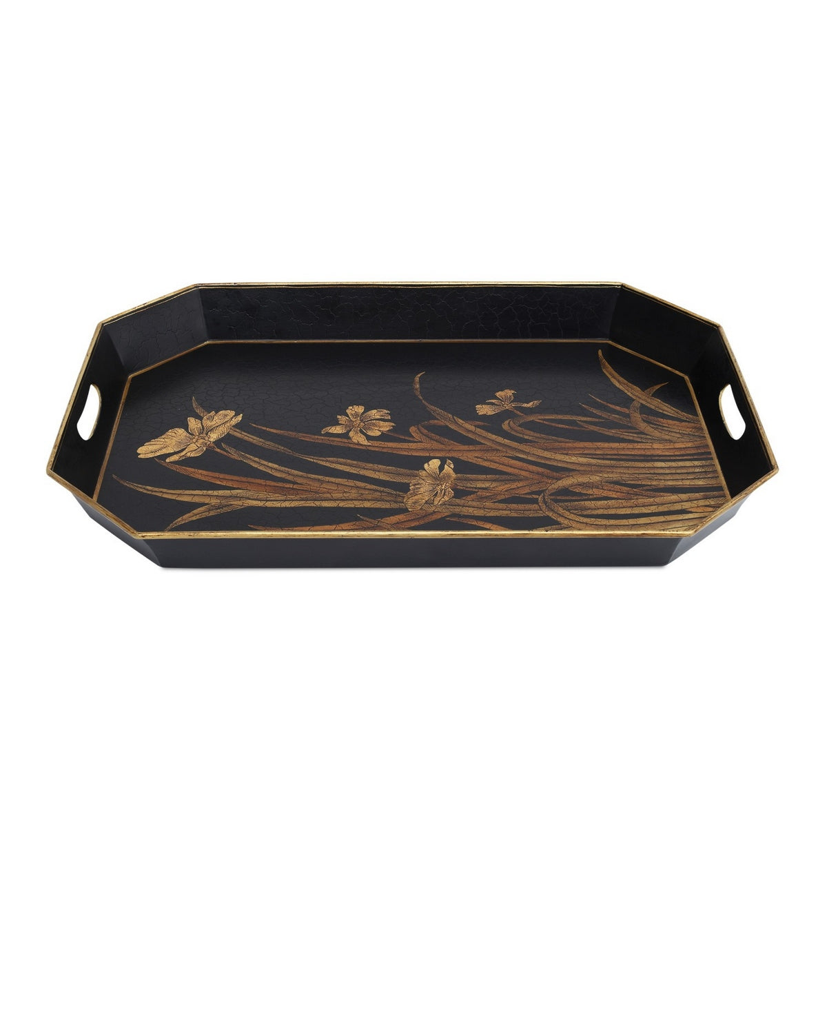 Currey and Company 1200-1063 Glasshouse Tole Tray Set of 2 in Black/Gold