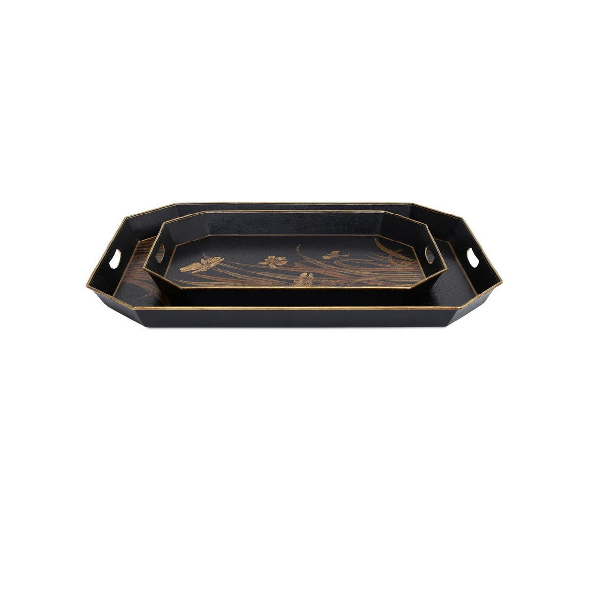 Currey and Company 1200-1063 Glasshouse Tole Tray Set of 2 in Black/Gold