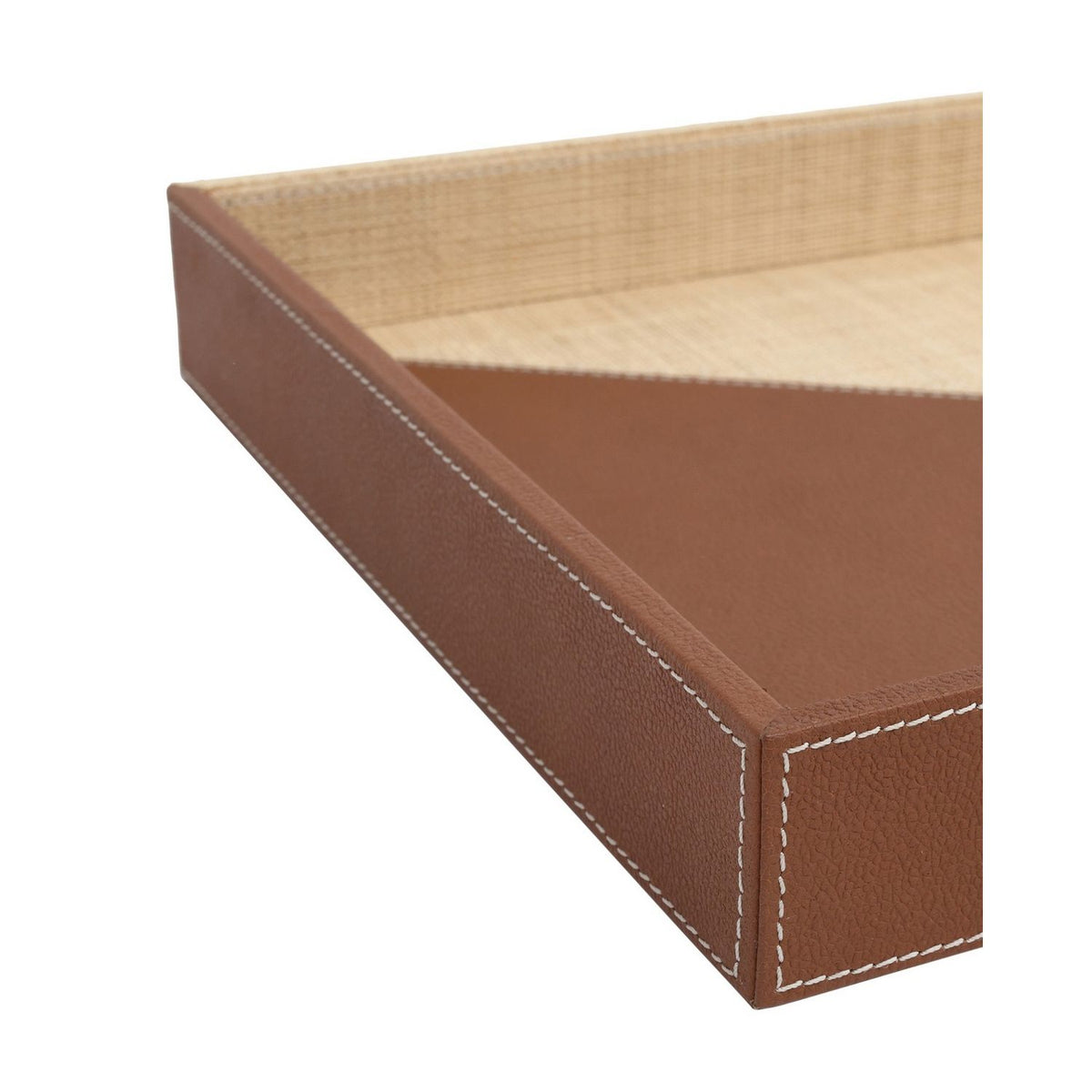 Currey and Company 1200-1070 Leather & Raffia Tray Set of 2 in Brown/Natural