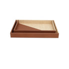 Currey and Company 1200-1070 Leather & Raffia Tray Set of 2 in Brown/Natural
