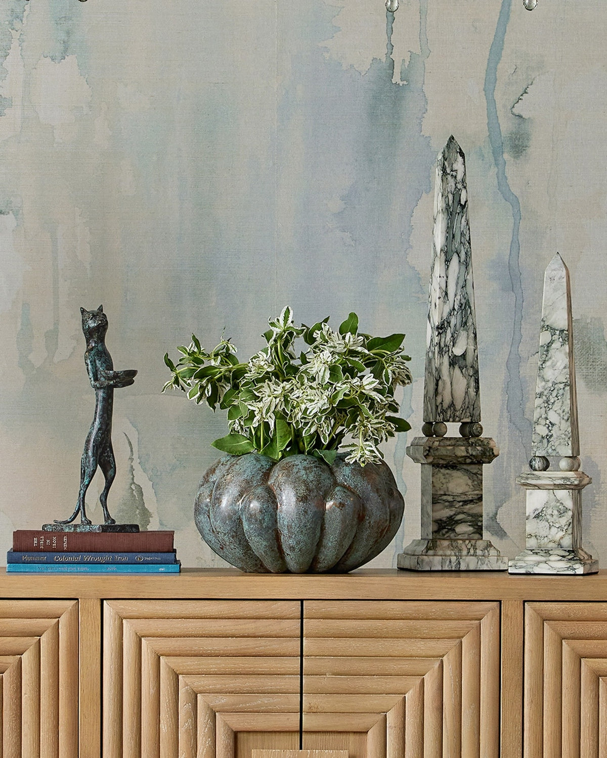 Currey and Company 1200-1079 Sorority Obelisk in Green/Off-White