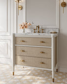 Currey and Company 3800-0018 Aster 36" Vanity with Rectangular Undermount Sink in Off-White/Fog/Natural/White/Polished Brass