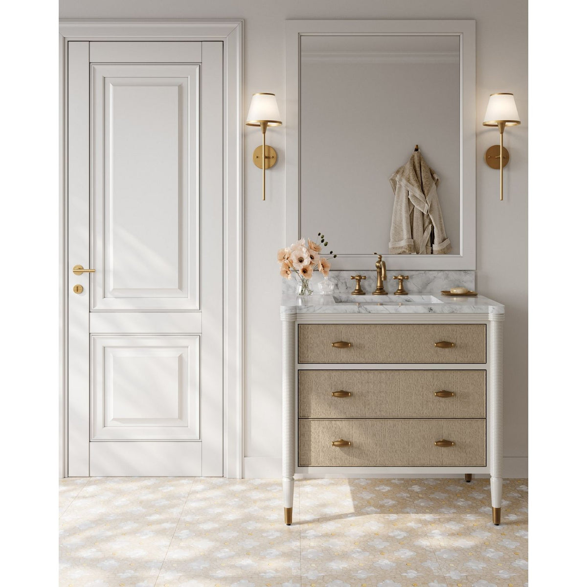 Currey and Company 3800-0018 Aster 36" Vanity with Rectangular Undermount Sink in Off-White/Fog/Natural/White/Polished Brass