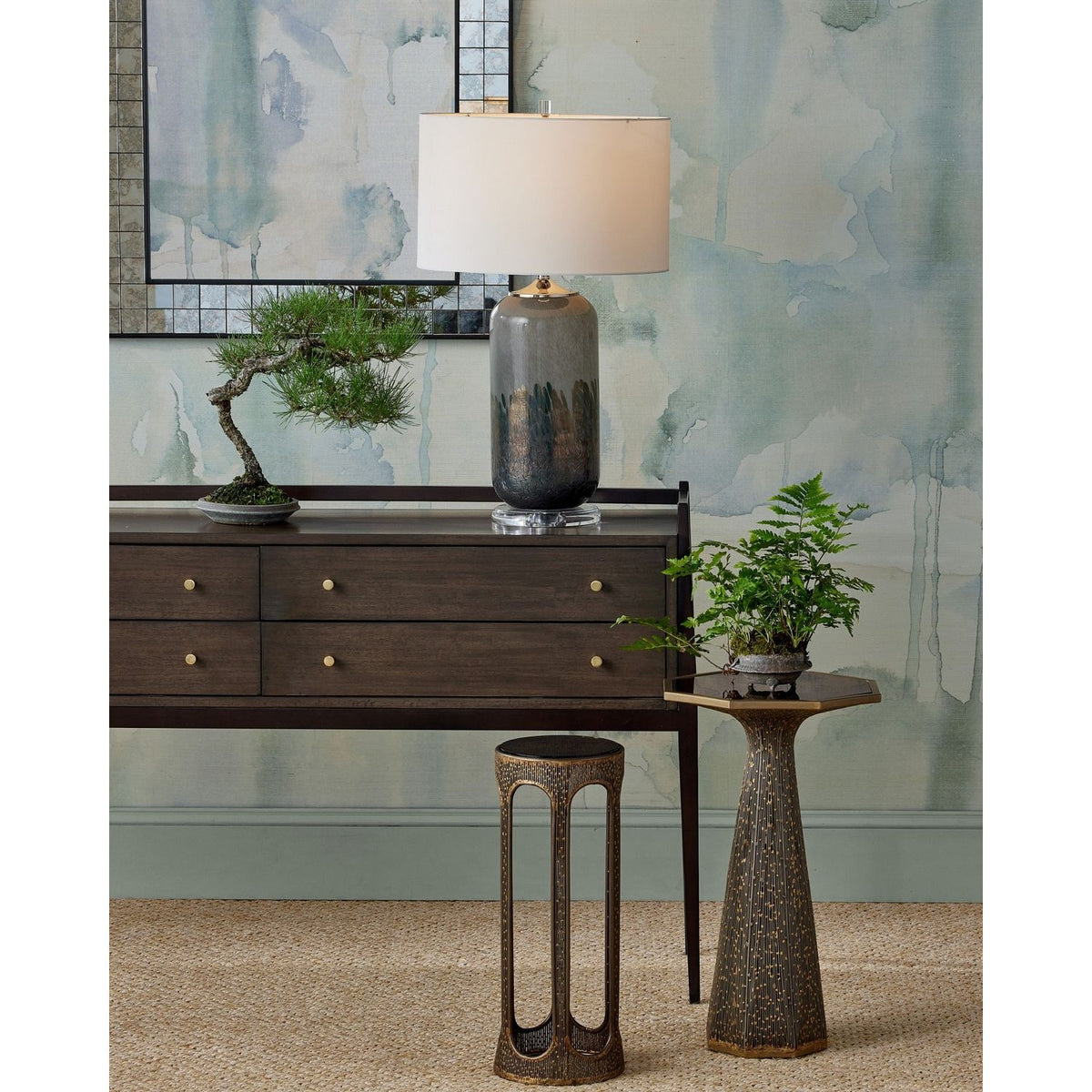 Currey and Company 4000-0251 Capella Accent Table in Coffee Bronze/Smoke