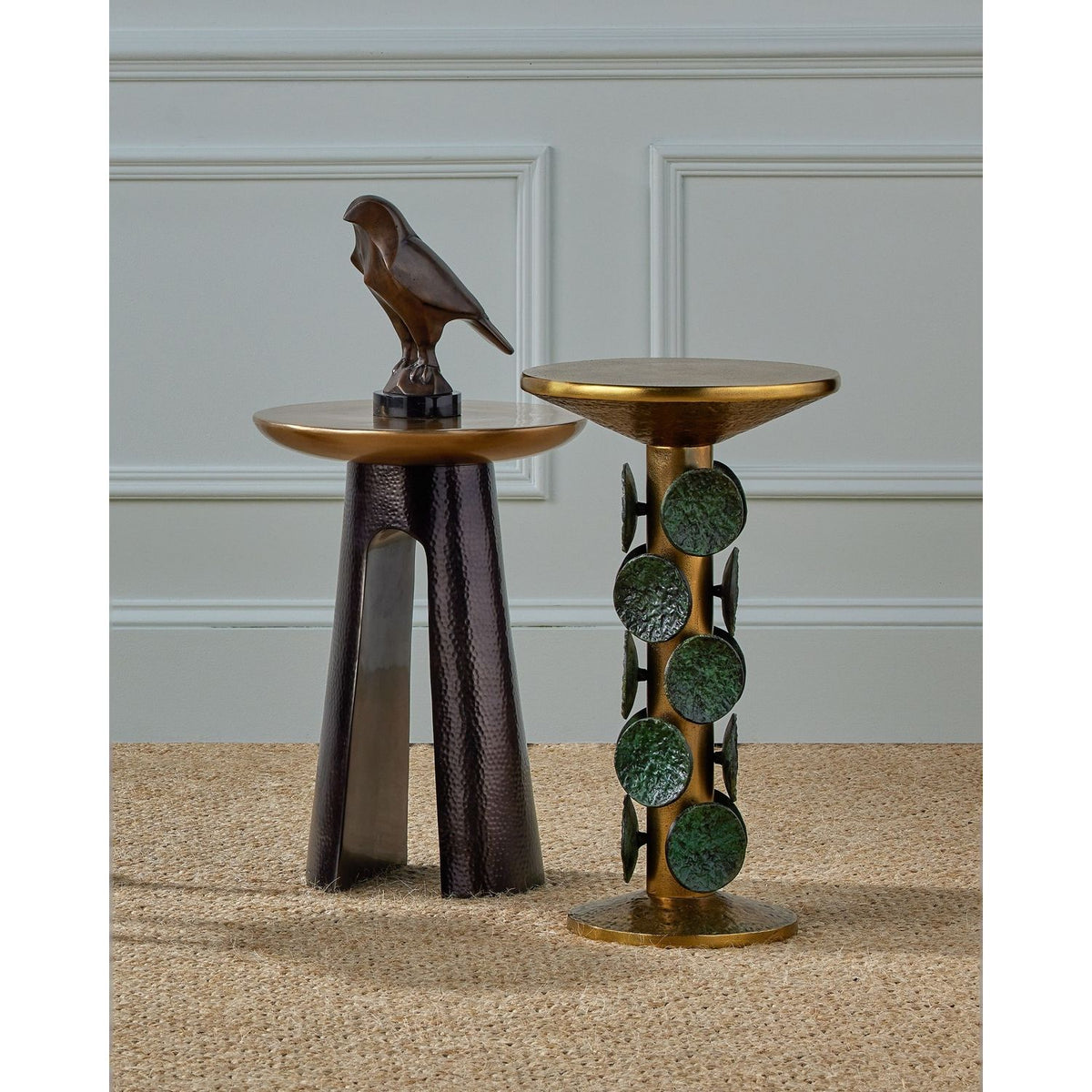 Currey and Company 4000-0254 Pince Accent Table in Black Nickel/Antique Brass