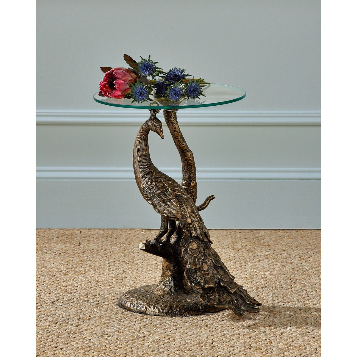 Currey and Company 4000-0255 Paonne Accent Table in Antique Gold/Clear