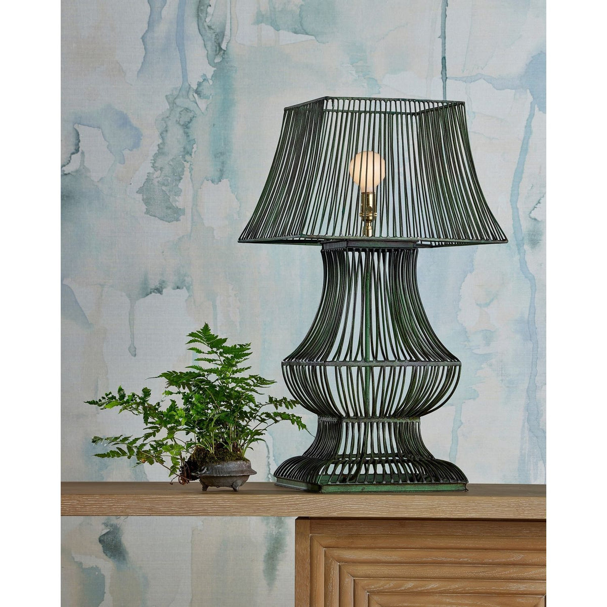 Currey and Company 6000-1062 Tuteurs Table Lamp in Distressed Green