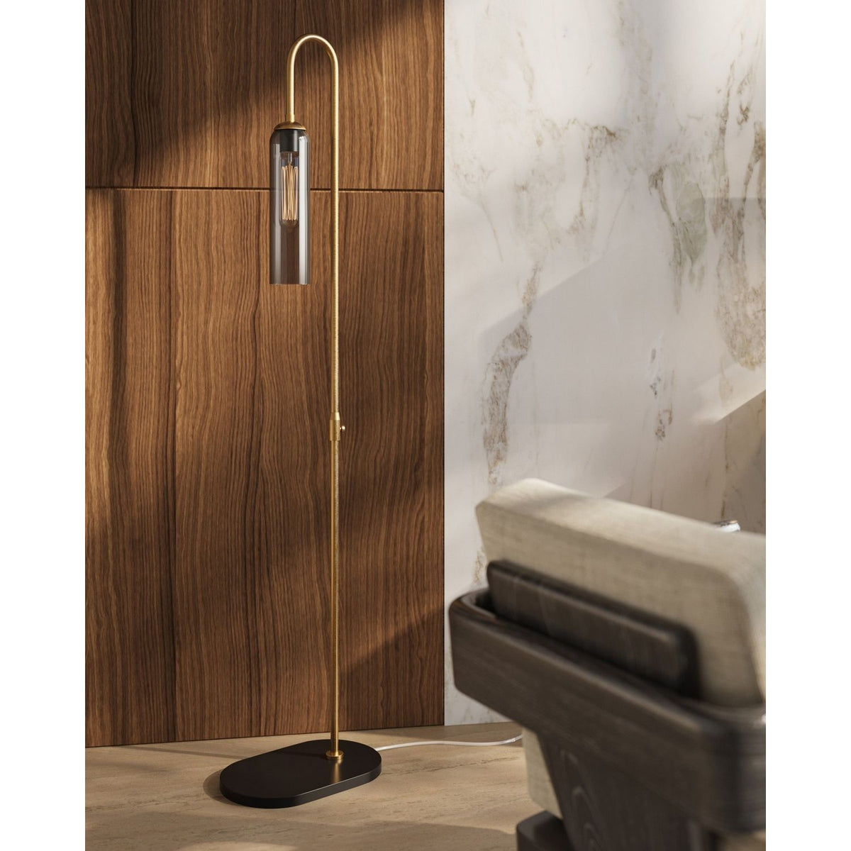Currey and Company 8000-0170 Severn Floor Lamp in Antique Brass/Oil Rubbed Bronze/Smoke