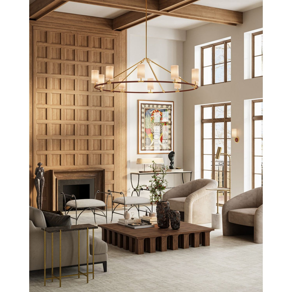 Currey and Company 8000-0173 Eastlin Floor Lamp with Table in Antique Brass/White