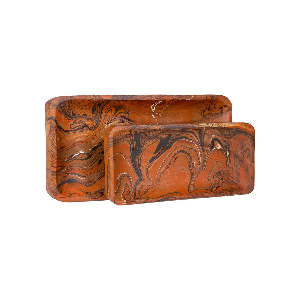 Currey and Company 1200-1115 Divine Tray Set of 2 in Marbleized Orange & White