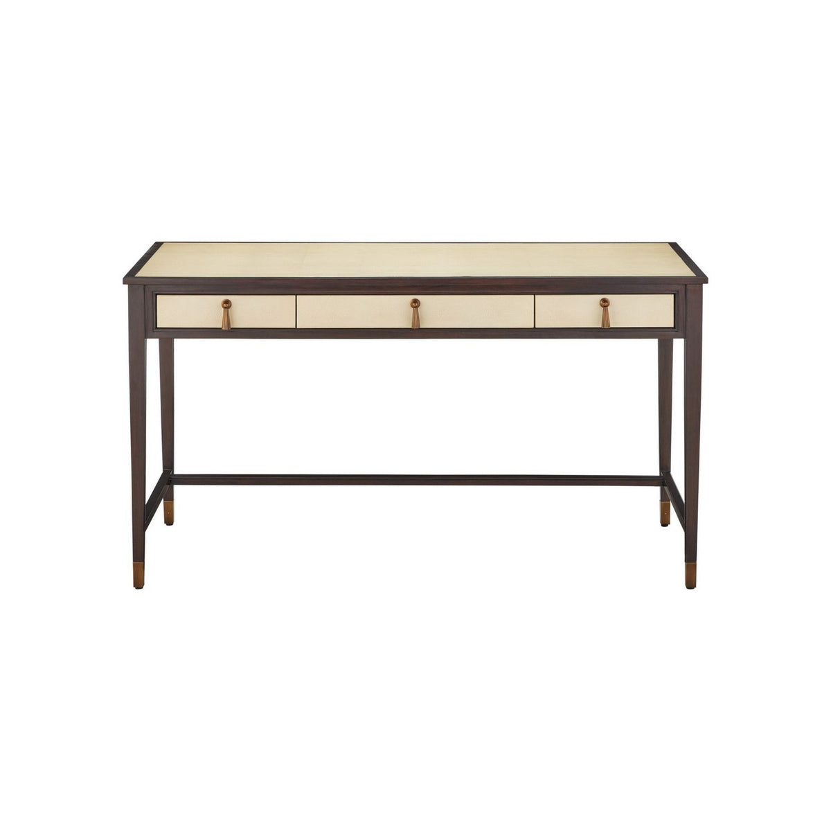 Currey and Company 3000-0344 Evie Writing Desk in Ivory/Dark Walnut/Brass