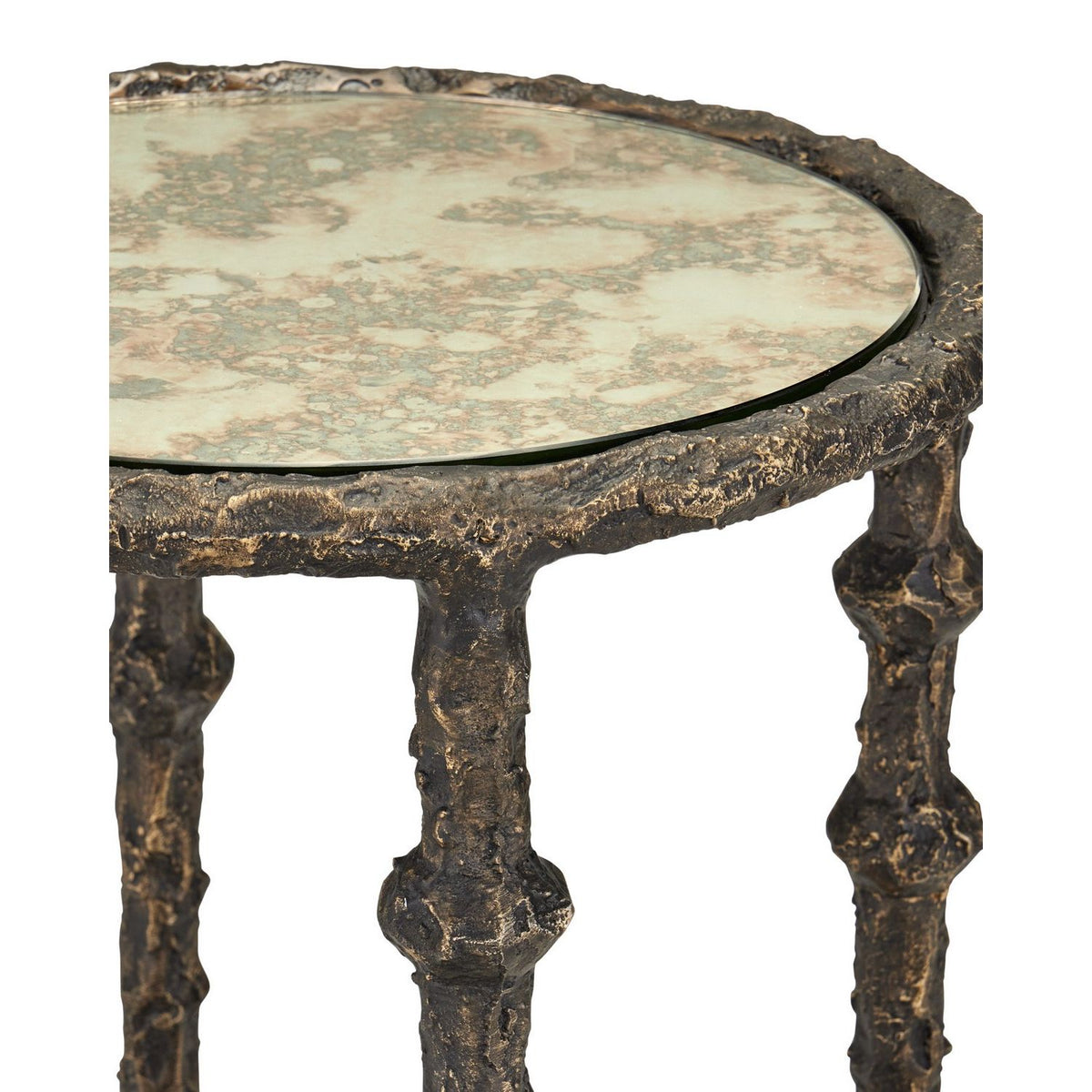 Currey and Company 4000-0283 Spalzato Accent Table in Aged Brass/Antique Glass