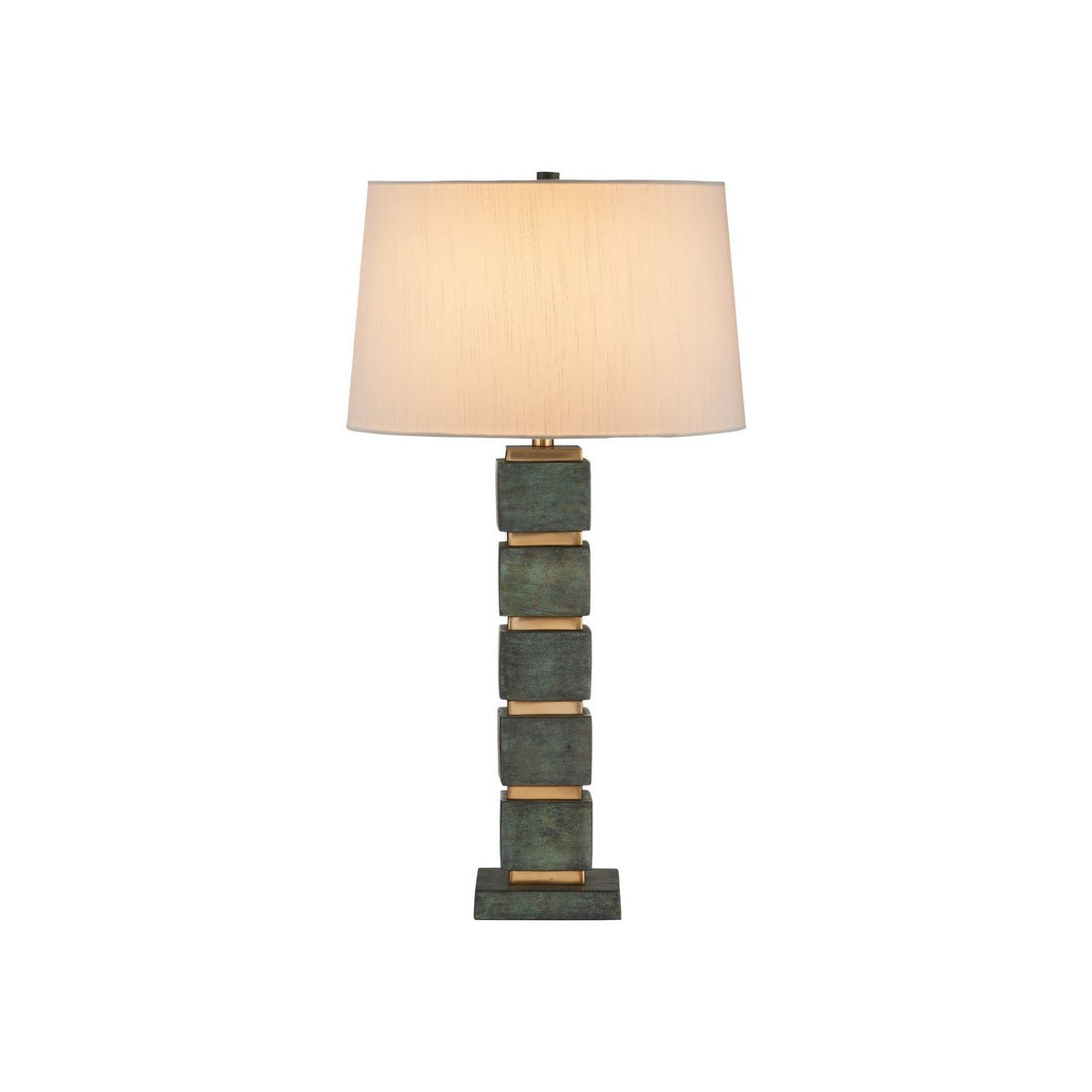 Currey and Company 6000-1097 Tetra Table Lamp in Verdigris/Antique Brass