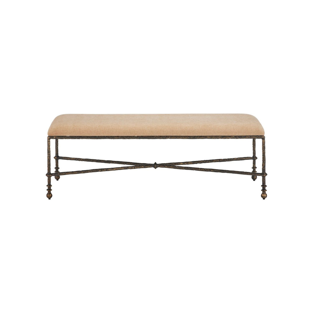 Currey and Company 7000-1272 Fuso Bench in Dark Beige/Antique Bronze
