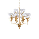 Currey and Company 9000-1475 Glazen Tulpen Chandelier in Polished Antique Brass/White