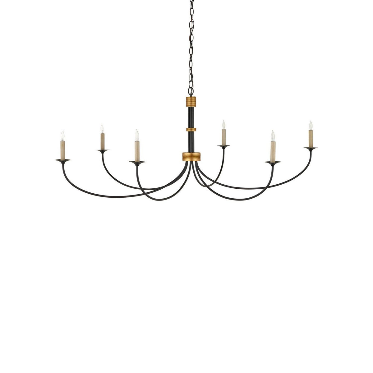 Currey and Company 9000-1481 Lawton Chandelier in Satin Black/Contemporary Gold Leaf
